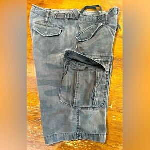 Gray Cargo Shorts with Camouflage Pattern